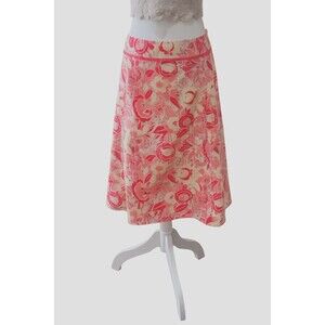 Eddie Bauer Floral A-Line Skirt Coral Yellow Cotton Stretch Side Zip Size 16